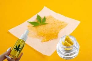cannabis concentrates on yellow background